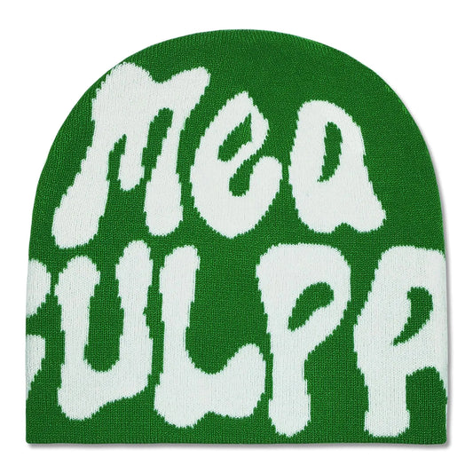 Green and white beenie